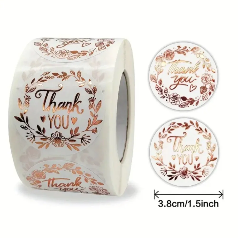 500 Count 1.5 inch Round Rose Gold Thank You Stickers